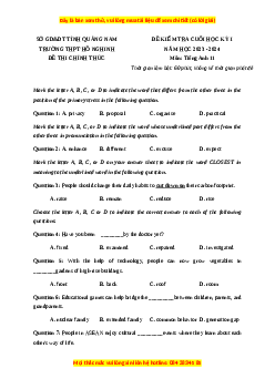 Đề thi cuối kì 1 Tiếng Anh 11 trường THPT Hồ Nghinh