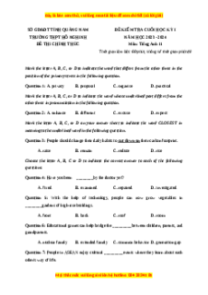 Đề thi cuối kì 1 Tiếng Anh 11 trường THPT Hồ Nghinh