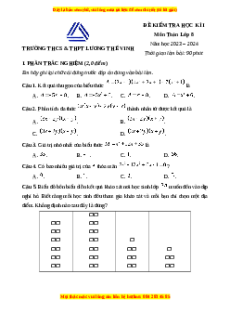 Đề thi cuối kì 1 Toán 8 Kết nối tri thức Trường THCS Lương Thế Vinh-Hà Nội