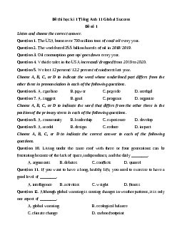 Đề thi cuối kì 1 Tiếng Anh 11 Global success (Đề 6)