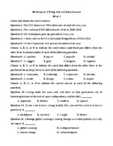 Đề thi cuối kì 1 Tiếng Anh 11 Global success (Đề 6)