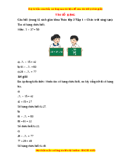 Giải Sgk Toán lớp 3 Bài 4: Tìm số hạng (Chân trời sáng tạo)