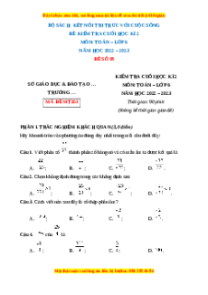 Đề thi cuối kì 2 Toán 6 Kết nối tri thức (Đề 8)