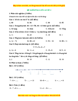 Đề thi giữa kì 1 Toán lớp 2 Cánh diều - Đề 3