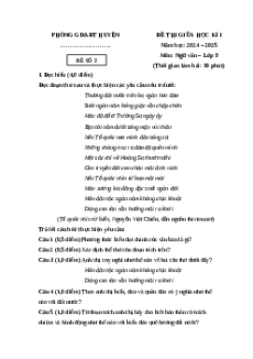 Đề thi giữa kì 1 Ngữ văn 9 Cánh diều 2024 (Đề 3)