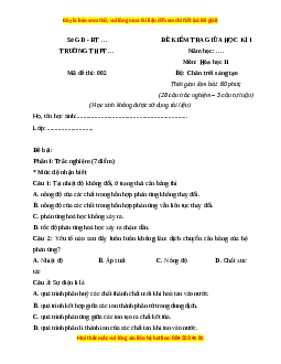 Đề thi giữa kì 1 Hóa Học 11 Chân trời sáng tạo (đề 2)