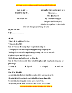 Đề thi giữa kì 1 Hóa Học 11 Chân trời sáng tạo (đề 2)