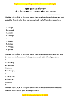 Đề thi giữa kì 2 Tiếng Anh 12 trường THPT Hoàng Quốc Việt năm 2023