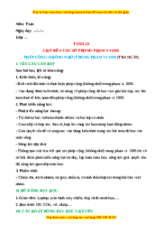 Giáo án Phép cộng (không nhớ) trong phạm vi 1000 Toán lớp 2 Cánh diều