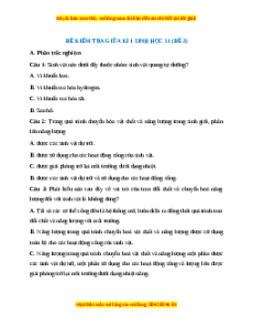 Đề thi giữa kì 1 Sinh học 11 Cánh diều (đề 3)