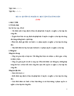 Giáo án Bài 11: Quyền và nghĩa vụ học tập của công dân KTPL 12 Cánh diều