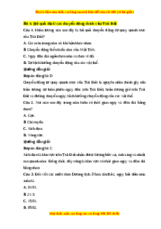 Trắc nghiệm Bài 4: Hệ quả địa lí các chuyển động chính của Trái Đất Địa lí 10 Cánh diều