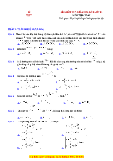 Đề thi giữa kì 1 Toán 11 trường THPT z - TP Hồ Chí Minh năm 2023-2024