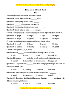 Đề thi cuối kì 2 Tiếng Anh 8 Friends Plus (Đề 3 kèm file nghe)