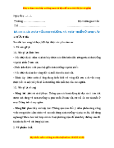 Giáo án Khái quát về sinh trưởng và phát triển ở sinh vật Sinh học 11 Kết nối tri thức