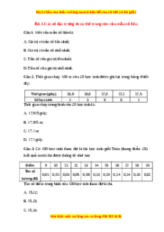 Trắc nghiệm Các số đặc trưng đo xu thế trung tâm của mẫu số liệu Toán 10 Chân trời sáng tạo