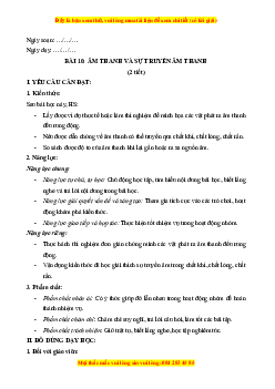 Giáo án Bài 10 Khoa học lớp 4 (Kết nối tri thức): Âm thanh và sự truyền âm thanh