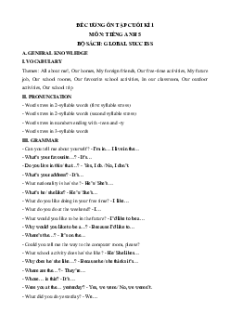 Đề cương ôn tập Cuối kì 1 Tiếng Anh 5 Global Success