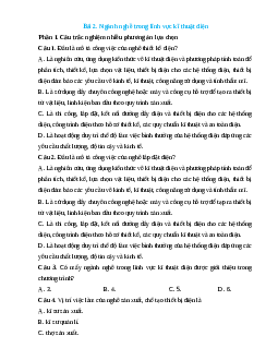 Trắc nghiệm Bài 2: Ngành nghề trong lĩnh vực kĩ thuật điện Công nghệ 12 Điện-Điện tử Kết nối đúng sai, trả lời ngắn 2025