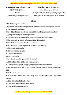 Đề thi giữa kì 1 KHTN 6 Chân trời sáng tạo (nối tiếp)- Đề 2