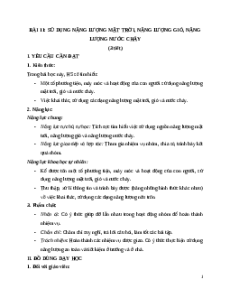 Giáo án Bài 11 Khoa học lớp 5 Kết nối tri thức: Sử dụng năng lượng mặt trời, năng lượng gió