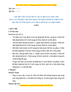 Giáo án Bài 17 KTPL 11 Chân trời sáng tạo: Quyền bất khả xâm phạm về thân thể, được pháp luật bảo hộ về tính mạng, sức khỏe, danh dự và nhân phẩm