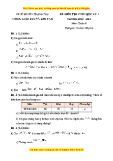 Đề thi cuối kì 1 Toán 8 huyện Thanh Oai TP Hà Nội