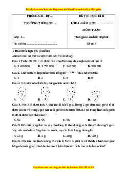 Đề thi cuối kì 2 Toán lớp 4 Kết nối tri thức (Đề 4)