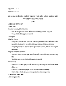 Giáo án Bài 4 Khoa học lớp 5 Kết nối tri thức: Đặc điểm của chất ở trạng thái rắn, lỏng, khí