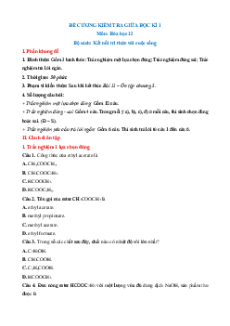 Đề cương ôn tập Giữa kì 1 Hóa học 12 Kết nối tri thức