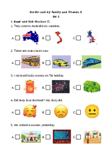 Đề thi Cuối kì 1 Tiếng Anh lớp 5 Family and Friends (Đề 2)