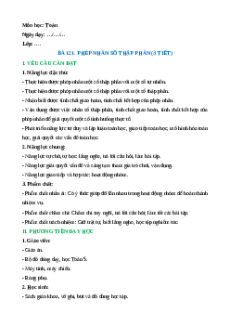 Giáo án Phép nhân số thập phân Toán lớp 5 Kết nối tri thức