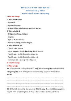 Đề cương Cuối kì 1 KHTN 7 Kết nối tri thức có đáp án