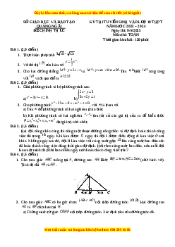 Đề thi vào 10 Toán Tỉnh Quảng Ngãi năm 2023-2024