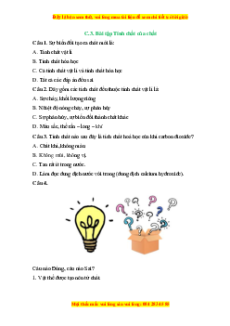 Trắc nghiệm Tính chất và sự chuyển thể của chất KHTN 6 Cánh diều