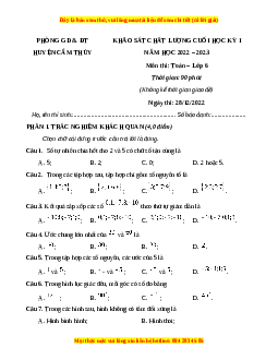 Đề thi cuối kì 1 Toán 6 Kết nối tri thức Phòng GD&ĐT Huyện Cẩm Thủy - Thanh Hóa