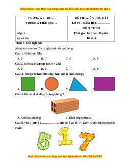 Đề thi cuối kì 1 Toán lớp 1 Chân trời sáng tạo (Đề 4)