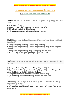 Trắc nghiệm Bài 18 Lịch sử 9: Đảng Cộng sản Việt Nam ra đời