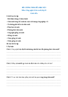 Đề cương ôn tập Giữa kì 1 Công nghệ chăn nuôi 11 Cánh diều (có đáp án)