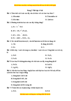Trắc nghiệm Bài tập về sắt Hóa học 9