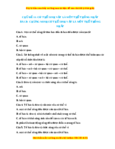 Trắc nghiệm Chứng minh cơ thể sinh vật là một thể thống nhất KHTN 7 Chân trời sáng tạo