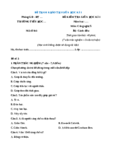 Đề thi giữa kì 1 Công nghệ lớp 5 Cánh diều (Đề 2)