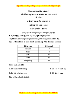 Đề thi giữa kì 2 Toán 7 Cánh diều có đáp án (Đề 4)