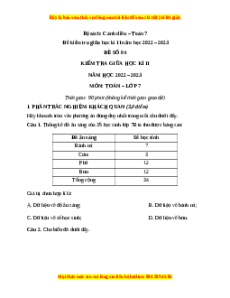 Đề thi giữa kì 2 Toán 7 Cánh diều có đáp án (Đề 4)