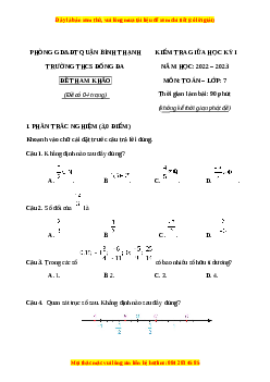 Đề thi giữa kì 1 Toán 7 Chân trời sáng tạo Trường THCS Đống Đa - TP HCM