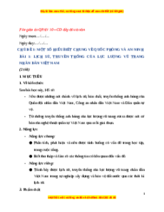 Giáo án GDQP 10 Bài 1 (Cánh diều): Lịch sử, truyền thống lực lượng vũ trang nhân dân Việt Nam