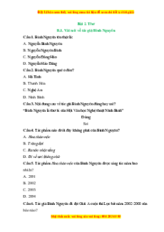 Trắc nghiệm Bài 2: Thơ Ngữ văn 6 Cánh diều