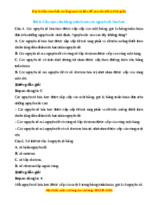 Trắc nghiệm Cấu tạo của bảng tuần hoàn các nguyên tố hóa học Hóa 10 Cánh diều
