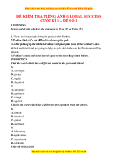 Đề thi cuối kì 1 Tiếng Anh 10 Global success (Đề 1 kèm file nghe)