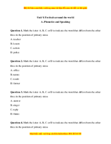 Trắc nghiệm Unit 9: Festivals around the world Tiếng Anh 7 Global Success